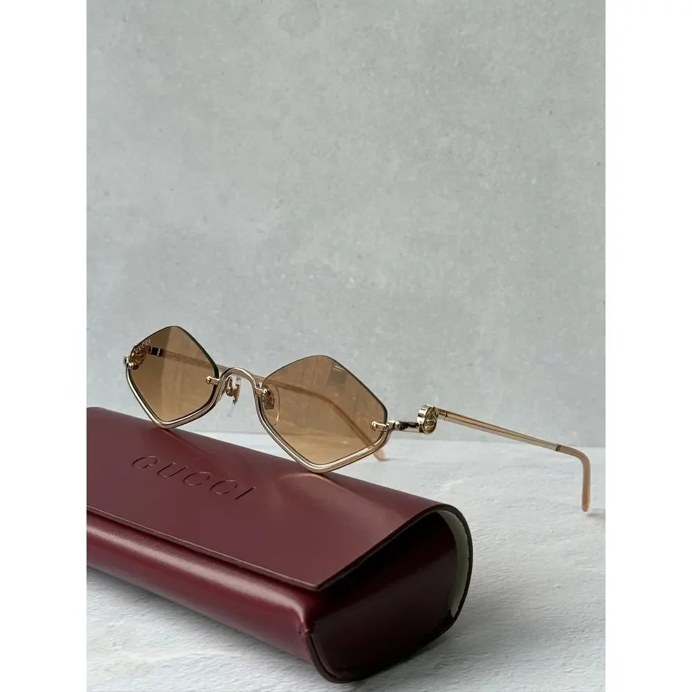 NEW Gucci GG1604S 004 Gold Cat Eye Brown Lens Sunglasses $720